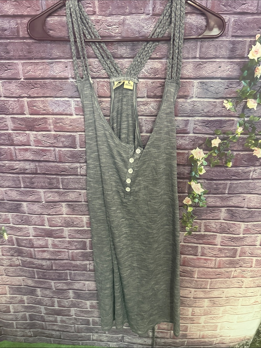 Lagaci Striped Gray Tank with Braided Straps from pacsun muscle back L women’s